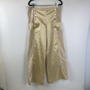 Ranunculus Market High Rise Wide Leg Satin Pants Size Medium Cream Button Front
